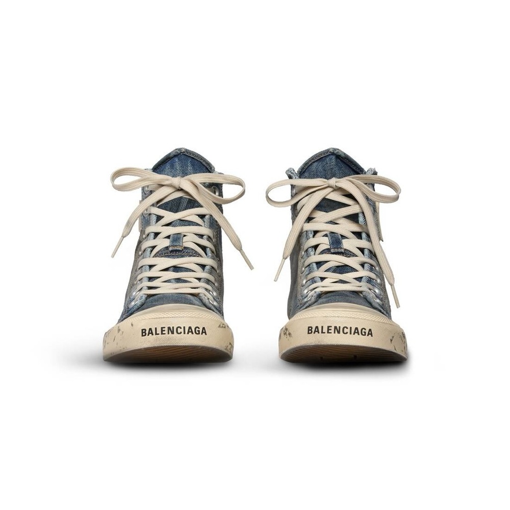 Balenciaga Paris Distressed Denim Hi-Top Sneakers - Picture 2 of 9